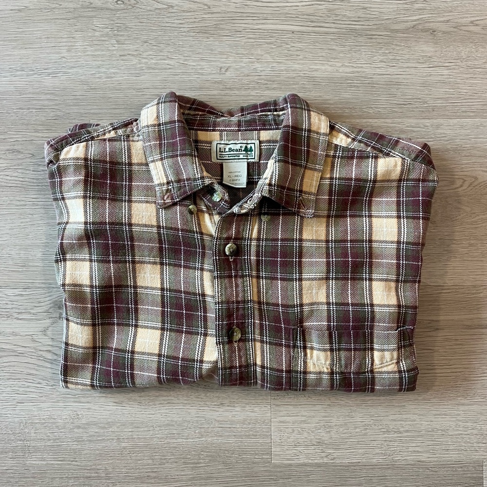 L.L. Bean Multicolor Plaid Flannel Shirt Men’s XL Maroon Brown Yellow